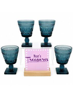 Vintage Colony PARK LANE BLUE Square Base  Press Stem 4oz Wine Glasses Set of 4